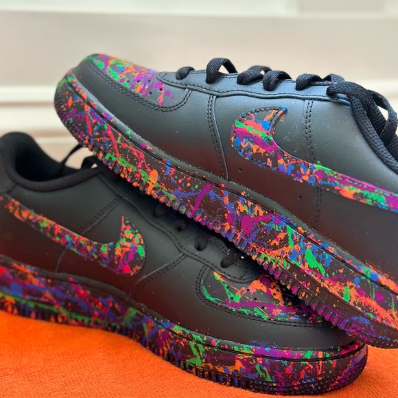 Nike Air Force 1 Custom Low Multi Color Splatter Swoosh Sneakers Women's Size 8 - Picture 4 of 4